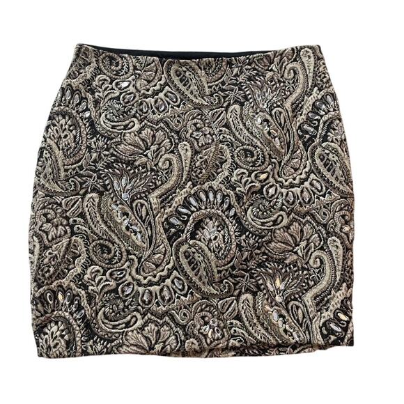 GUESS Y2K Mini Skirt Black Bodycon Paisley 8 Medium Zip Side Rhinestone - Picture 1 of 5
